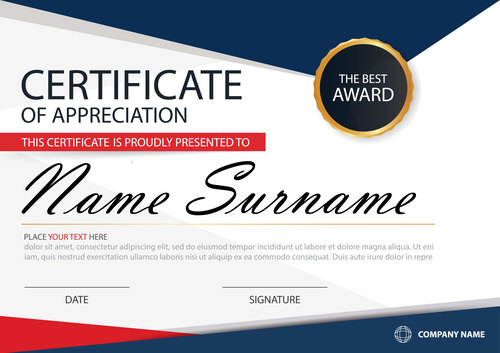 Red with blue certificate template design vectors 01