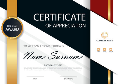 Red with blue certificate template design vectors 04