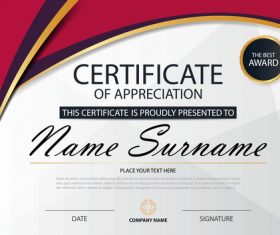 Red with blue certificate template design vectors 07