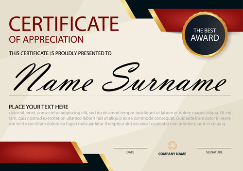 Red with blue certificate template design vectors 08