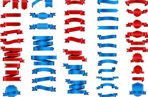 Red with blue ribbon design vector set