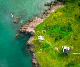 Rocky beach scenery from high view Stock Photo