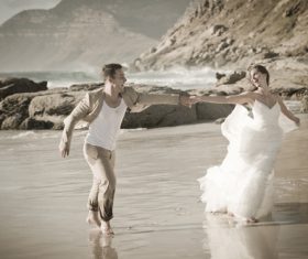 Romantic wedding photo by the sea Stock Photo