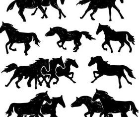 Running horse silhouette vector set 02