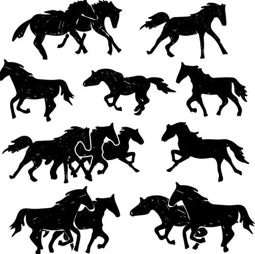 Running horse silhouette vector set 02