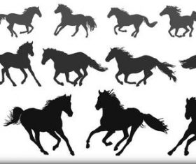 Running horse silhouette vector set 03