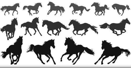 Running horse silhouette vector set 03