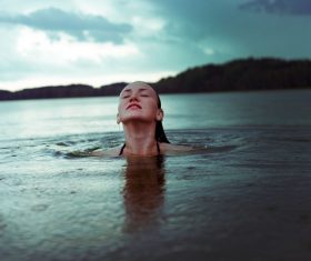 Russian beauty in water Stock Photo
