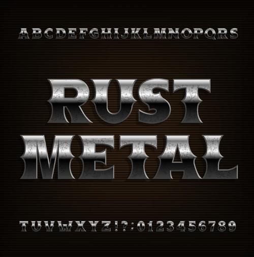 Rust metal number and alphabet vector design