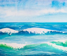 Sea wave watercolor painting background vector 01