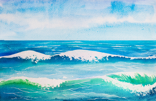 Sea wave watercolor painting background vector 01