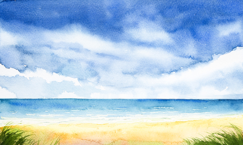 Sea with sky watercolor painting vector background material 01