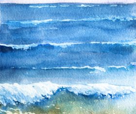 Sea with sky watercolor painting vector background material 02