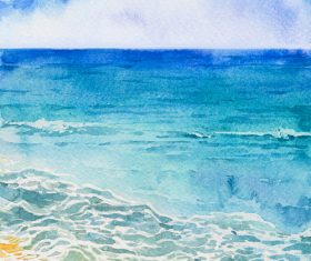 Sea with sky watercolor painting vector background material 03