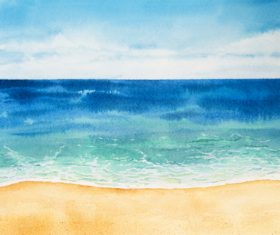 Sea with sky watercolor painting vector background material 04