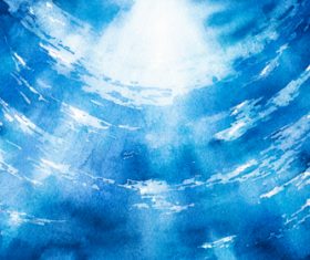 Seabed with sun watercolor painting background vector 01