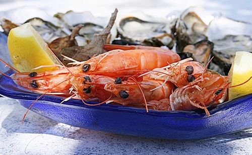 Seafood platter and lemon Stock Photo