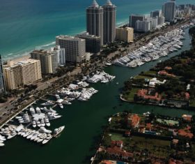 Seaside city marina Stock Photo