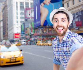 Selfie man in the street Stock Photo