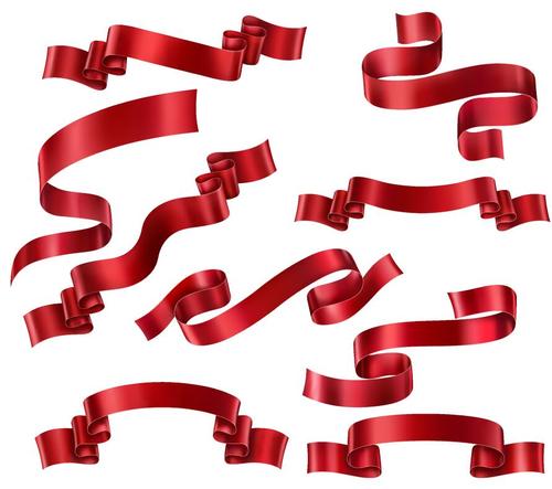 Shiny red ribbon design vector set