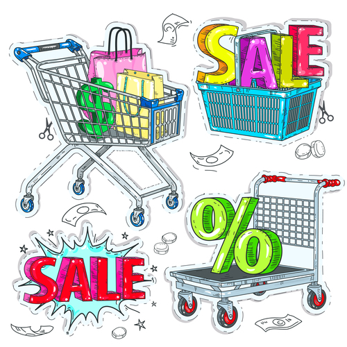 Shopping trolley with sale background vector