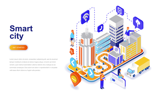 Smart city isometric concept template vector