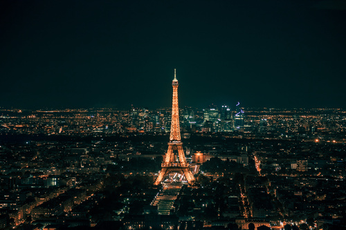 Sparkling Eiffel tower in the center of the city Stock Photo