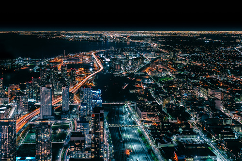 Sparkling modern urban scenery from height Stock Photo