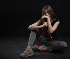 Sporty Teen Girl Tennis Player with Racket Stock Photo 02