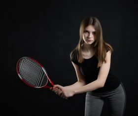 Sporty Teen Girl Tennis Player with Racket Stock Photo 03