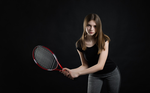 Sporty Teen Girl Tennis Player with Racket Stock Photo 03