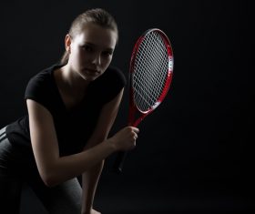 Sporty Teen Girl Tennis Player with Racket Stock Photo 04