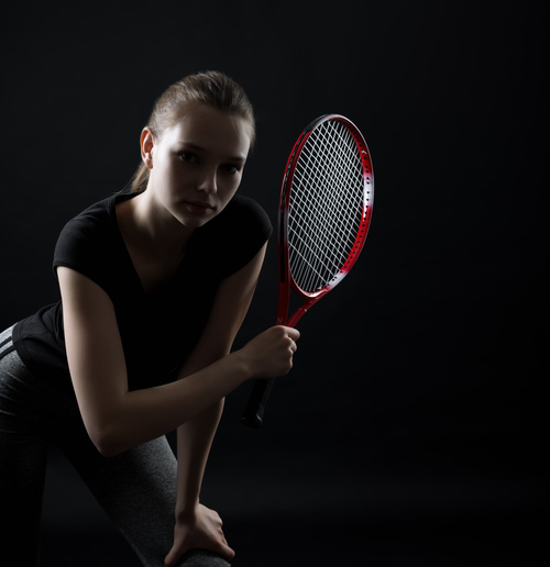 Sporty Teen Girl Tennis Player with Racket Stock Photo 04