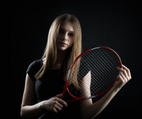 Sporty Teen Girl Tennis Player with Racket Stock Photo 05