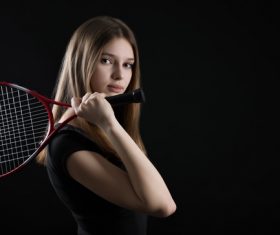 Sporty Teen Girl Tennis Player with Racket Stock Photo 06