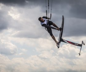 Sporty man extreme with sky sliding sports Stock Photo