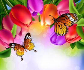 Spring tulip and blurs background vector 05