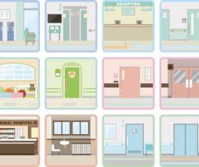 Square hospital icons vector 01