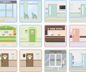 Square hospital icons vector 02