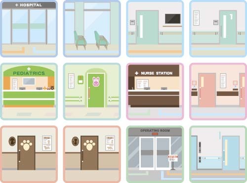 Square hospital icons vector 02