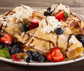 Strawberry and Blueberry Ice Cream Pancake Dessert Stock Photo 01