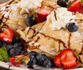 Strawberry and Blueberry Ice Cream Pancake Dessert Stock Photo 02