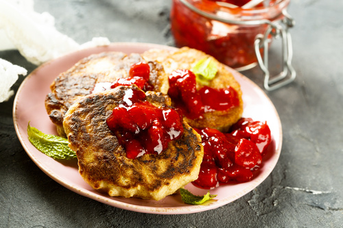 Strawberry jam and pancakes Stock Photo 01