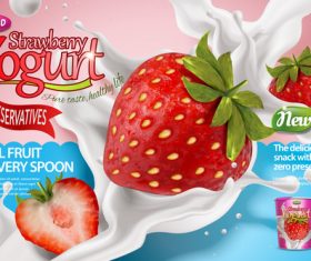 Strawberry yogurt advertising poster template vector 01