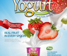 Strawberry yogurt advertising poster template vector 02