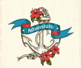 Summer Nautical anchor ribbon vector