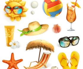Summer beach set of vector icons