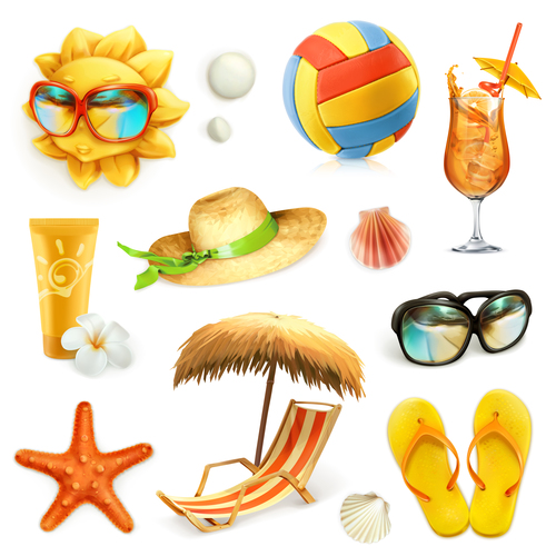 Summer beach set of vector icons