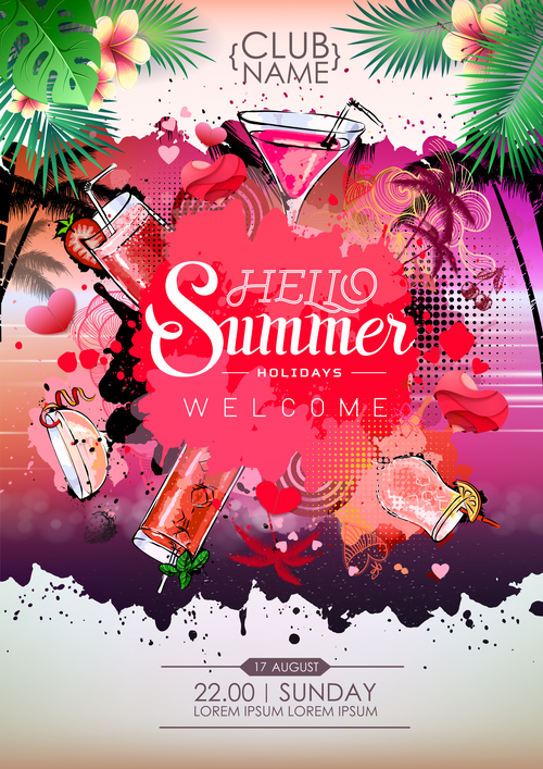 Summer holiday cocktail party poster template vectors 01