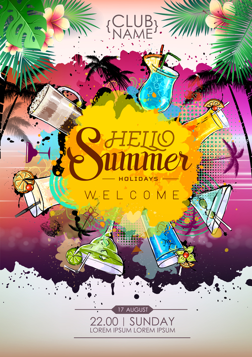 Summer holiday cocktail party poster template vectors 02